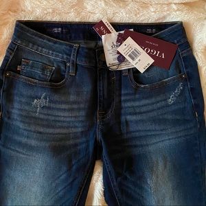 VIGOSS JEANS JAGGER DESTRUCTED DARK BLUE •SIZE26• NWT • LUXE STRETCH •NORDSTROM•
